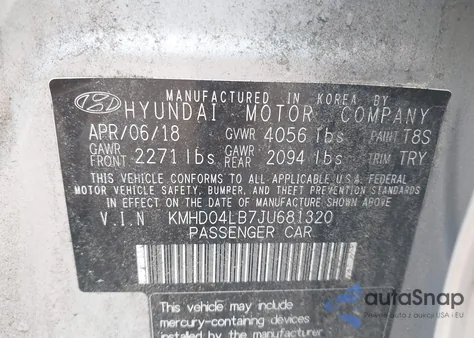 2018 Hyundai Elantra Sport из США, поврежденный, VIN KMHD04LB7JU681320